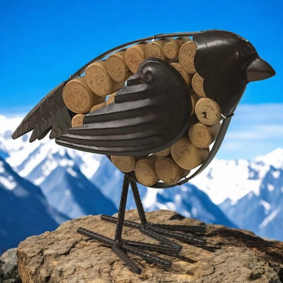 Handmade Metal W/Wood Circles Body Bird One of A kind Rebar legs Brown painted - Picture 1 of 9